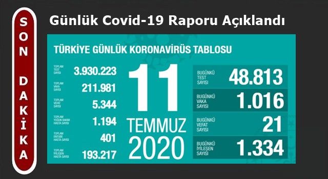 Türkiye'nin Günlük Koronavirüs Raporu Açıklandı